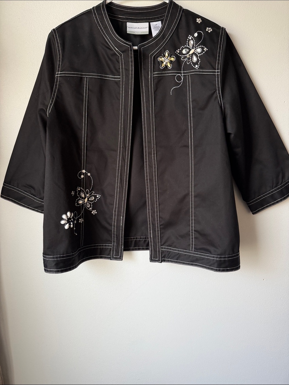 Alfred Dunner Black Embellished Open-Front Blazer